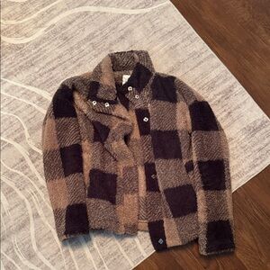 Thread & Supply Brown and Dark Brown Checkered Fuzzy Jacket